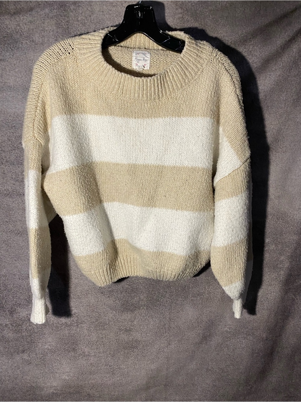 Hippie Rose Striped Sweater Womens XS Beige White